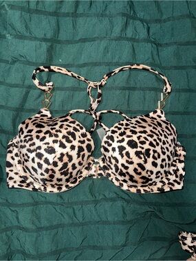 Victoria's Secret Leopard Print Push-Up Bikini Top 32D - Beige/Black